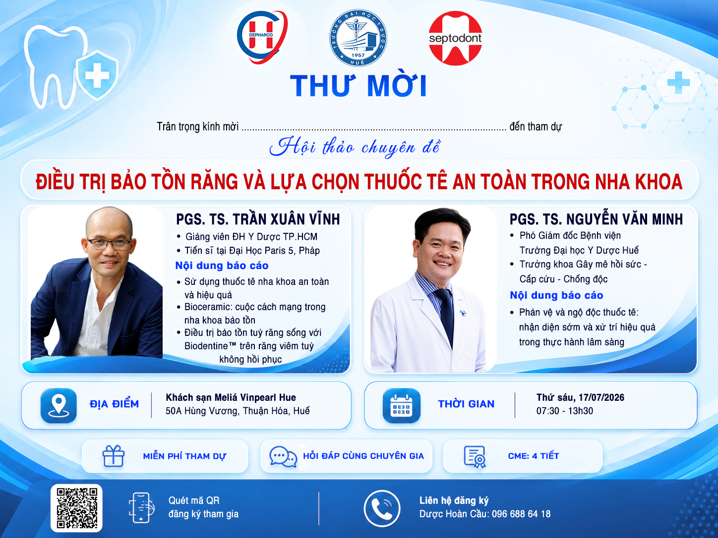 Hội thảo chuyên đề tại Huế: Điều trị bảo tồn răng và lựa chọn thuốc tê an toàn trong nha khoa